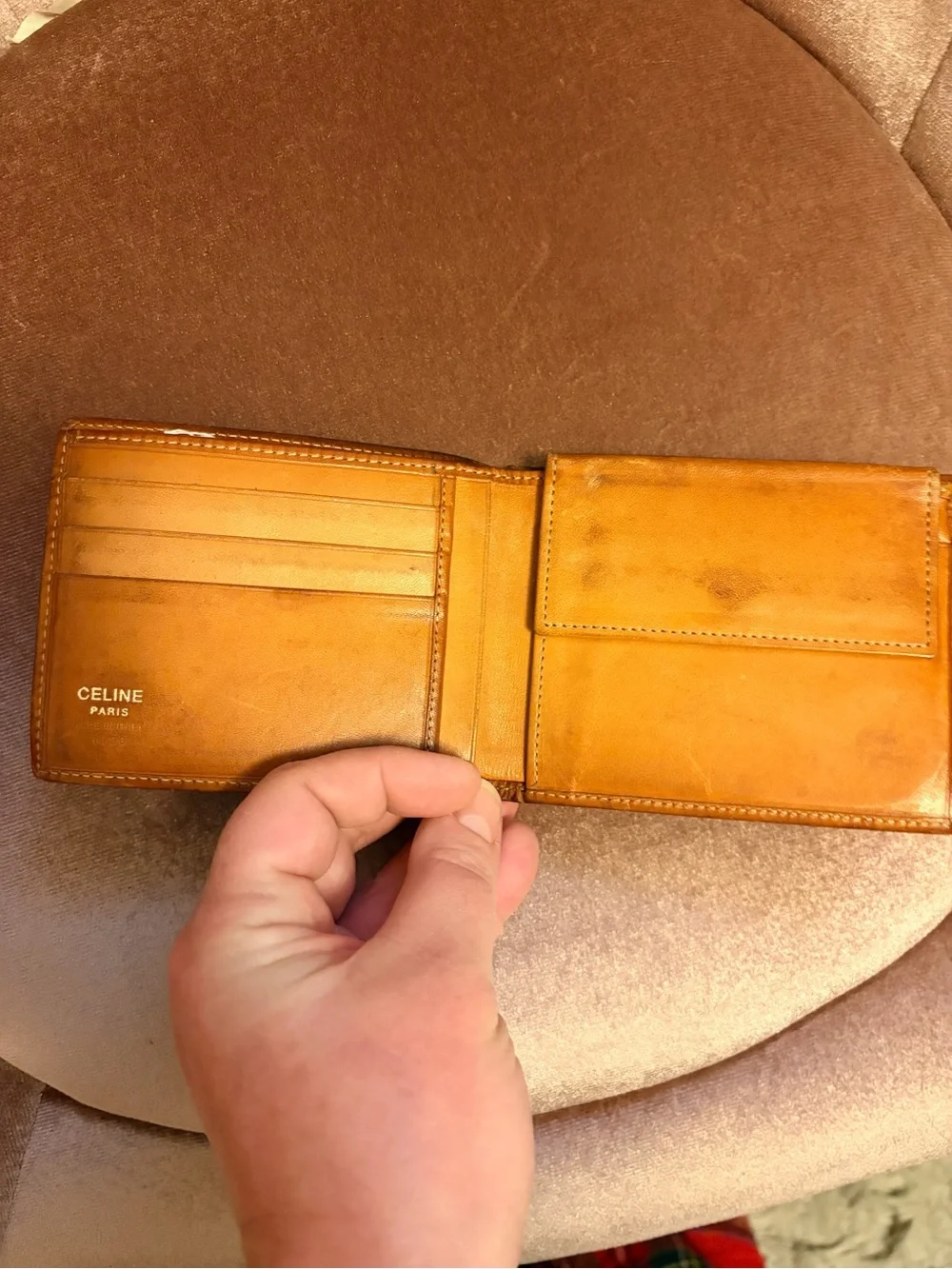 Vintage CELINE Macadam Triomphe Bi-Fold Wallet Brown Coated Canvas Leather Italy
